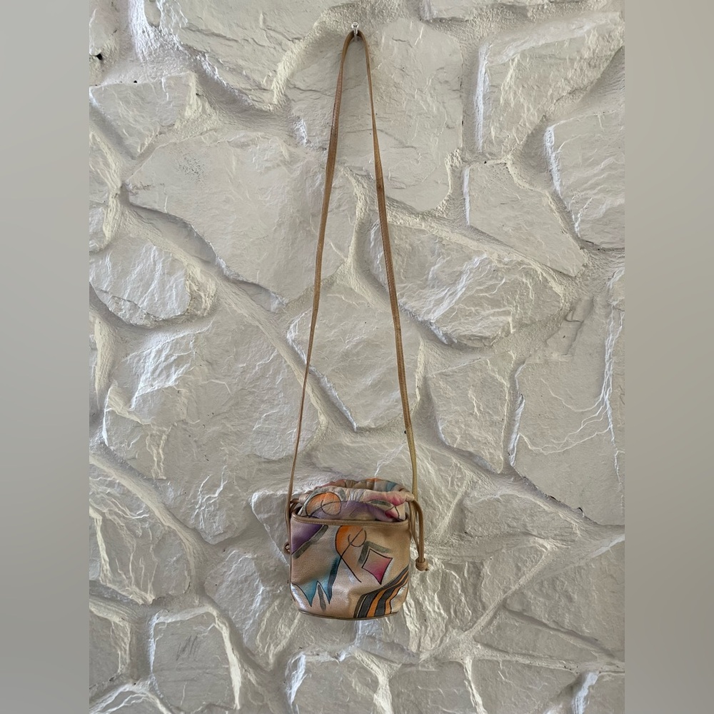Vintage Sam Sam Soft Leather Geometric Hand Painted Crossbody Purse